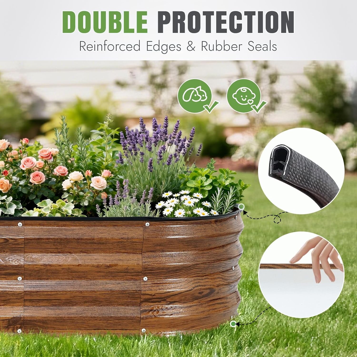 3 Pack 4x2x1 FT Raised Garden Bed Kit, Galvanized Metal Planter Box with Rubber Strip Edging for Vegetables,fruits,Brown