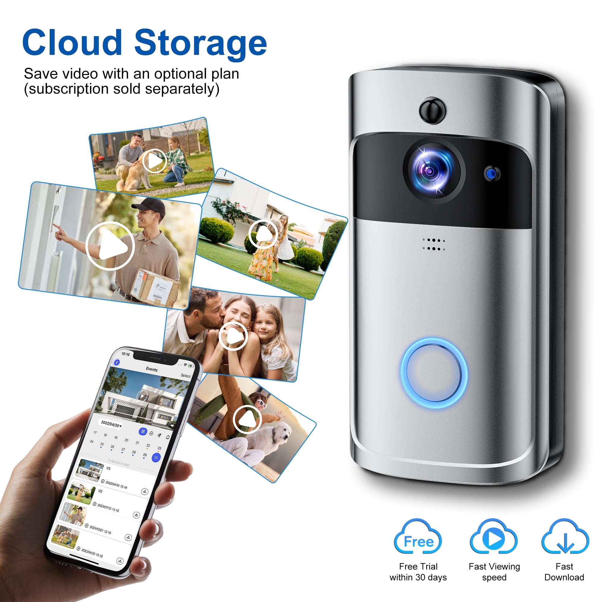 VEAT00L Doorbell Camera Wireless,1080P Video Doorbell with Chime,Head-to-Toe video, Live View with Two-Way Talk, PIR Motion Detection, 2.4GHz WiFi
