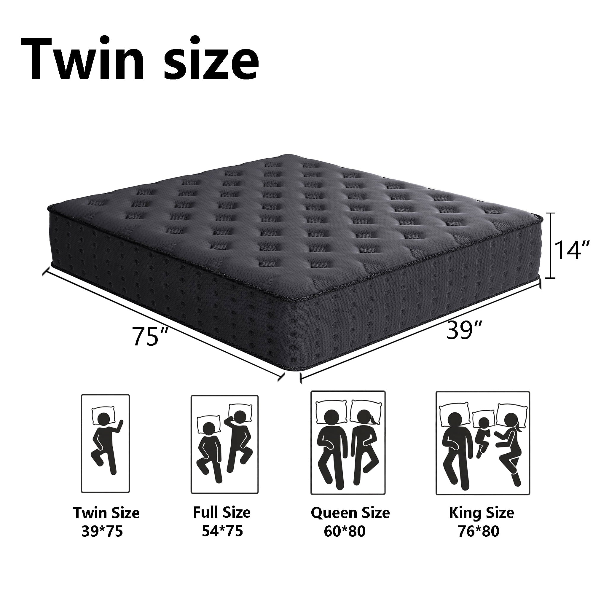 Tryagat 14” Twin Hybrid Mattress in a Box, Medium Firm Twin Size Mattresses, Cooling Gel Memory Foam Mattress with Individually Wrapped Pocket Coils, Pressure Relief
