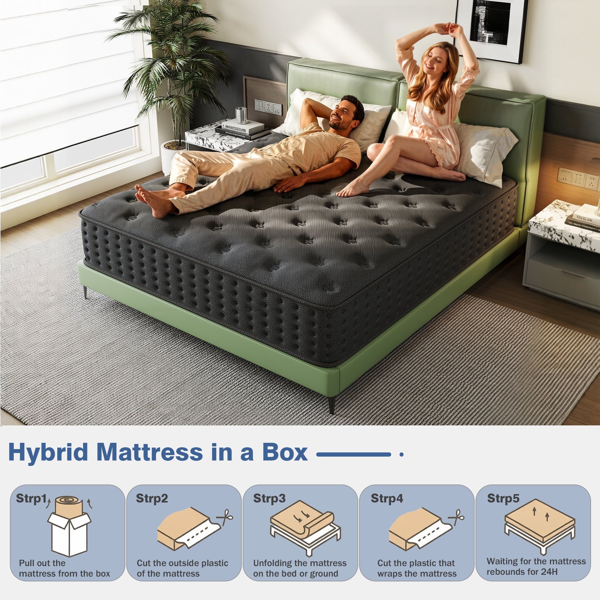 Tryagat 12” Twin Hybrid Mattress in a Box, Medium Firm Twin Size Mattresses, Cooling Gel Memory Foam Mattress with Individually Wrapped Pocket Coils, Pressure Relief