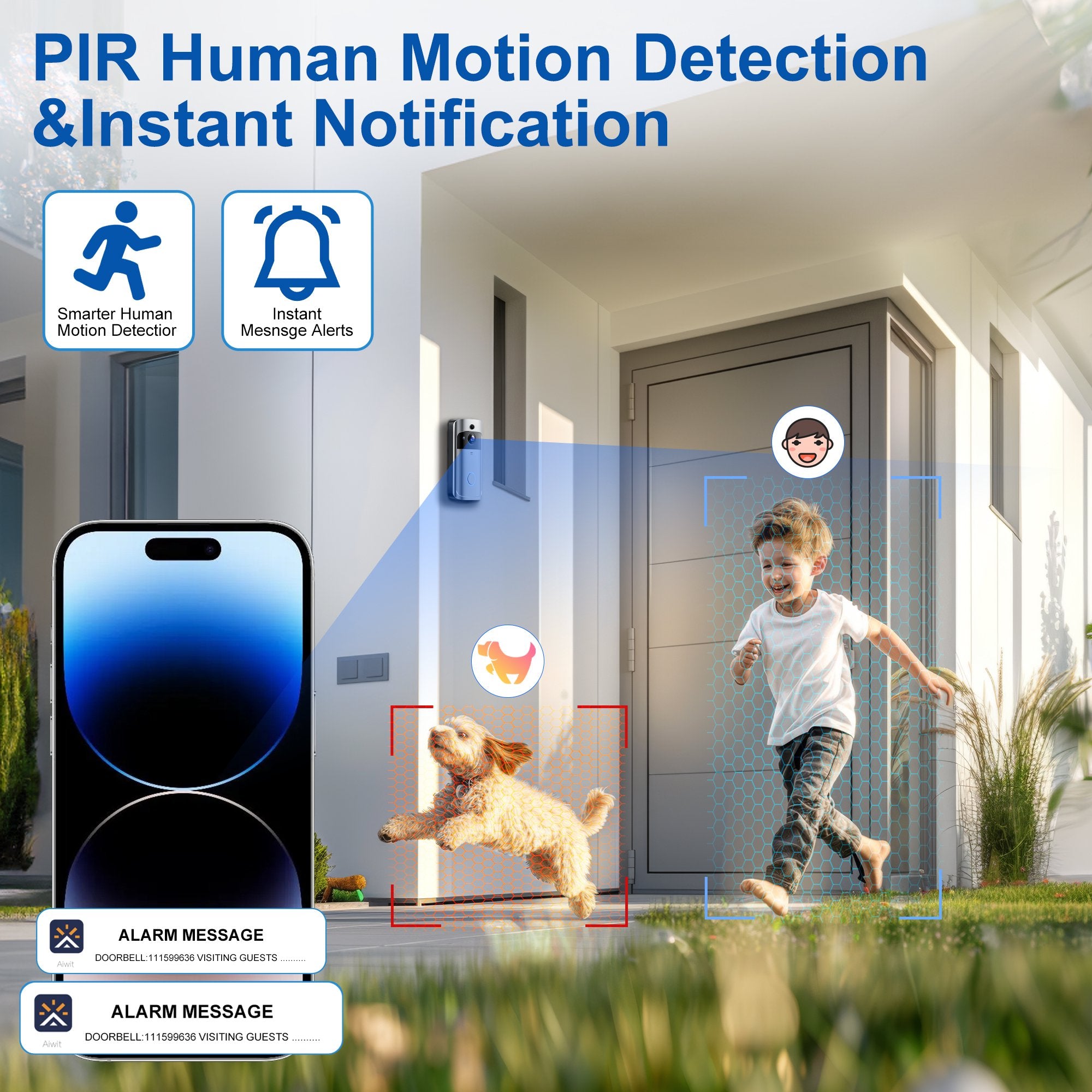 VEAT00L Doorbell Camera Wireless,1080P Video Doorbell with Chime,Head-to-Toe video, Live View with Two-Way Talk, PIR Motion Detection, 2.4GHz WiFi