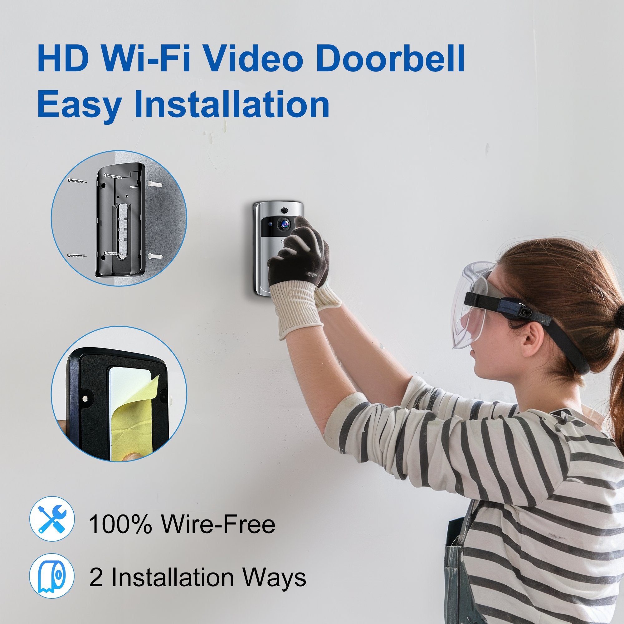 VEAT00L Doorbell Camera Wireless,1080P Video Doorbell with Chime,Head-to-Toe video, Live View with Two-Way Talk, PIR Motion Detection, 2.4GHz WiFi