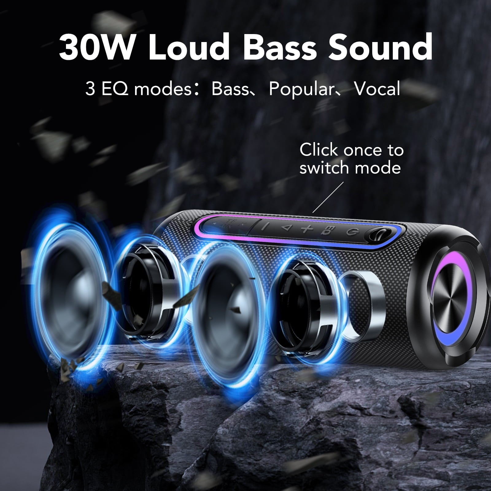 Portable Bluetooth Speaker IPX7 Waterproof Wireless Speaker with 30W Powerful Speaker 24Hrs Playtime Colorful Flashing Lights TWS Wireless Pairing for Outdoor/Party/Beach/Travel/Gifts