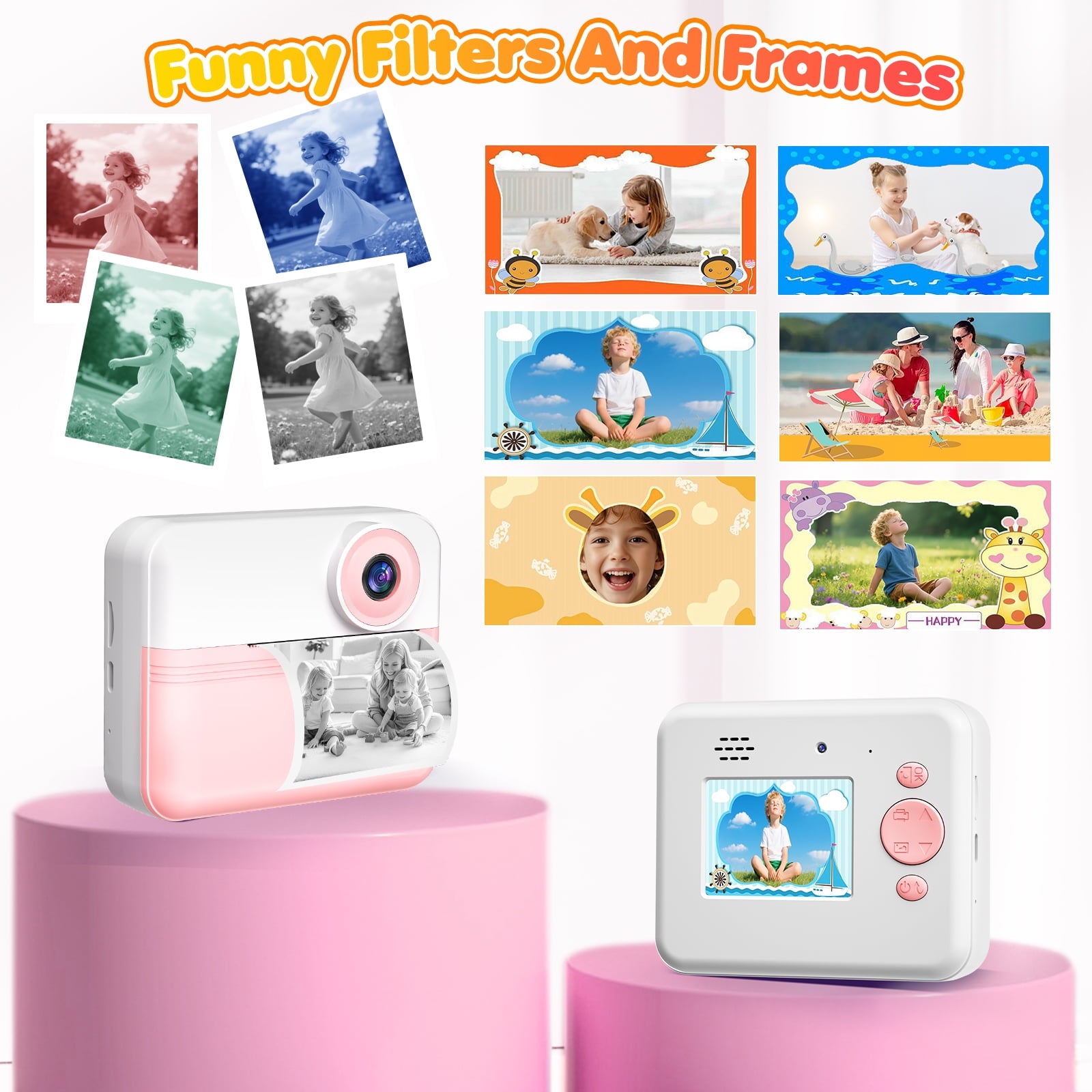 Kids Instant Print Camera, 1080P HD Digital Video Camera for Girls & Boys Age 3-12, Instant Camera with 2.4" IPS Screen, Long-Lasting Battery, 32GB Card, MP3 & Games, Christmas Birthday Gift Pink