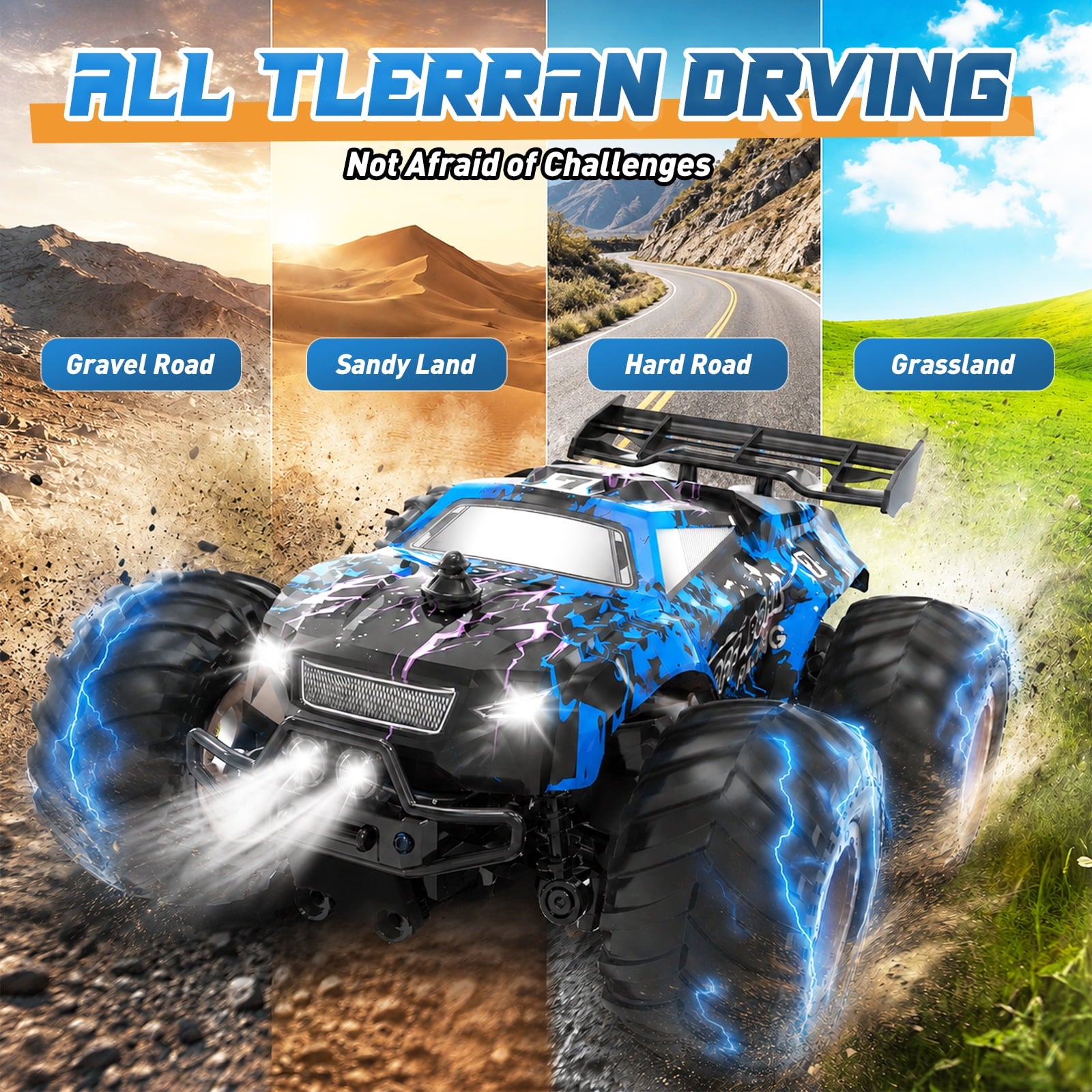 Yeahill Remote Control Car, All-Terrain Remote Control Truck for Boys, Rechargeable Rc Truck with LED, 1:20, 10KM/H, 2 Motors, 2.4GHZ, Speed Friendly, Sturdy, Rc Cars for Christmas, Kids, Beginner